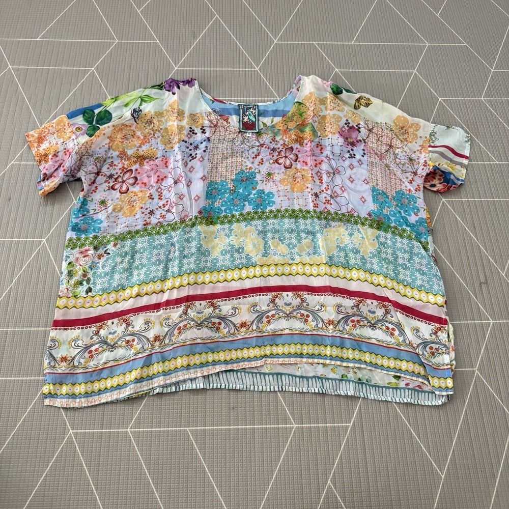 Johnny Was Tunic Size XL Floral Colorful Flowy Short Sleeve‎ Artsy Boho
